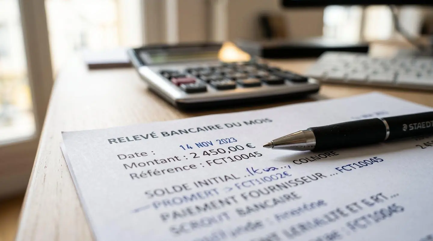 Gros plan sur des documents financiers avec un stylo et une calculatrice en arrière-plan flouté